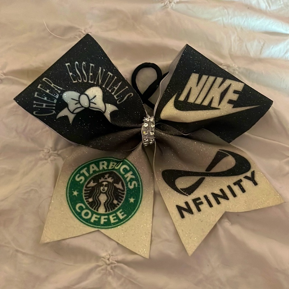 black and white cheer bow